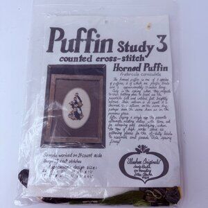Vtg Puffin Study 3 Counted Cross Stitch Kit Sandy Rickel Horned Puffin Alaska